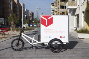 Lastenrad von DPD im Einsatz als Teil des Logistik-Konzeptes der Seestadt Aspern. Foto: DPD