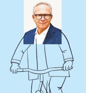 Karl Mahrer, ÖVP, mit dazugezeichnetem Fahrrad